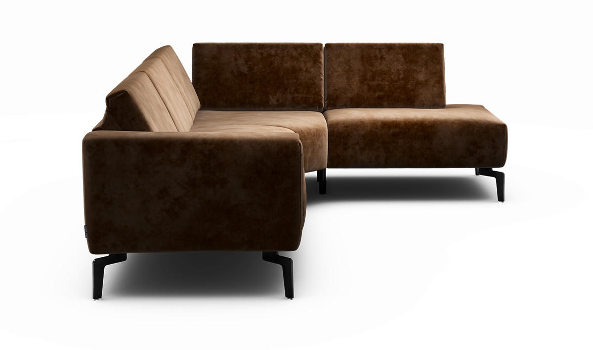 ECKSOFA Cosy Braun Samt  - Schwarz/Braun, Design, Textil/Metall (256/193cm) - SENSOO