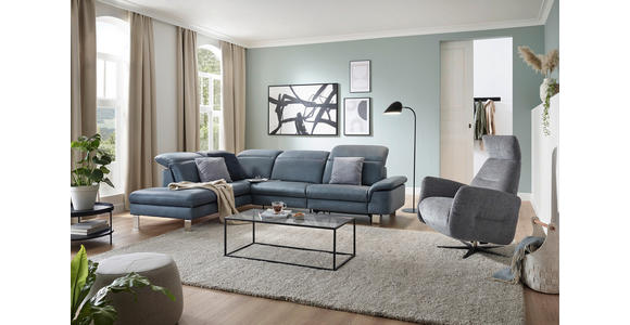 ECKSOFA in Echtleder Blaugrau  - Edelstahlfarben/Blaugrau, Design, Leder/Metall (233/309cm) - Dieter Knoll