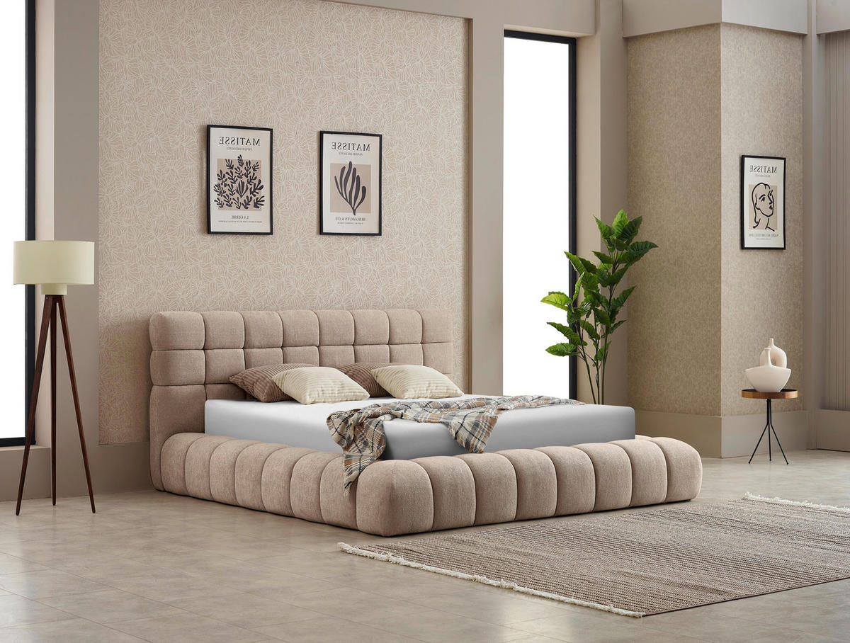 POLSTERBETT Cloudy Lattenrost, gepolstertes Kopfteil, Bettkasten  in Naturfarben  - Blau/Schwarz, MODERN, Kunststoff/Textil (240/111/249cm) - Livetastic