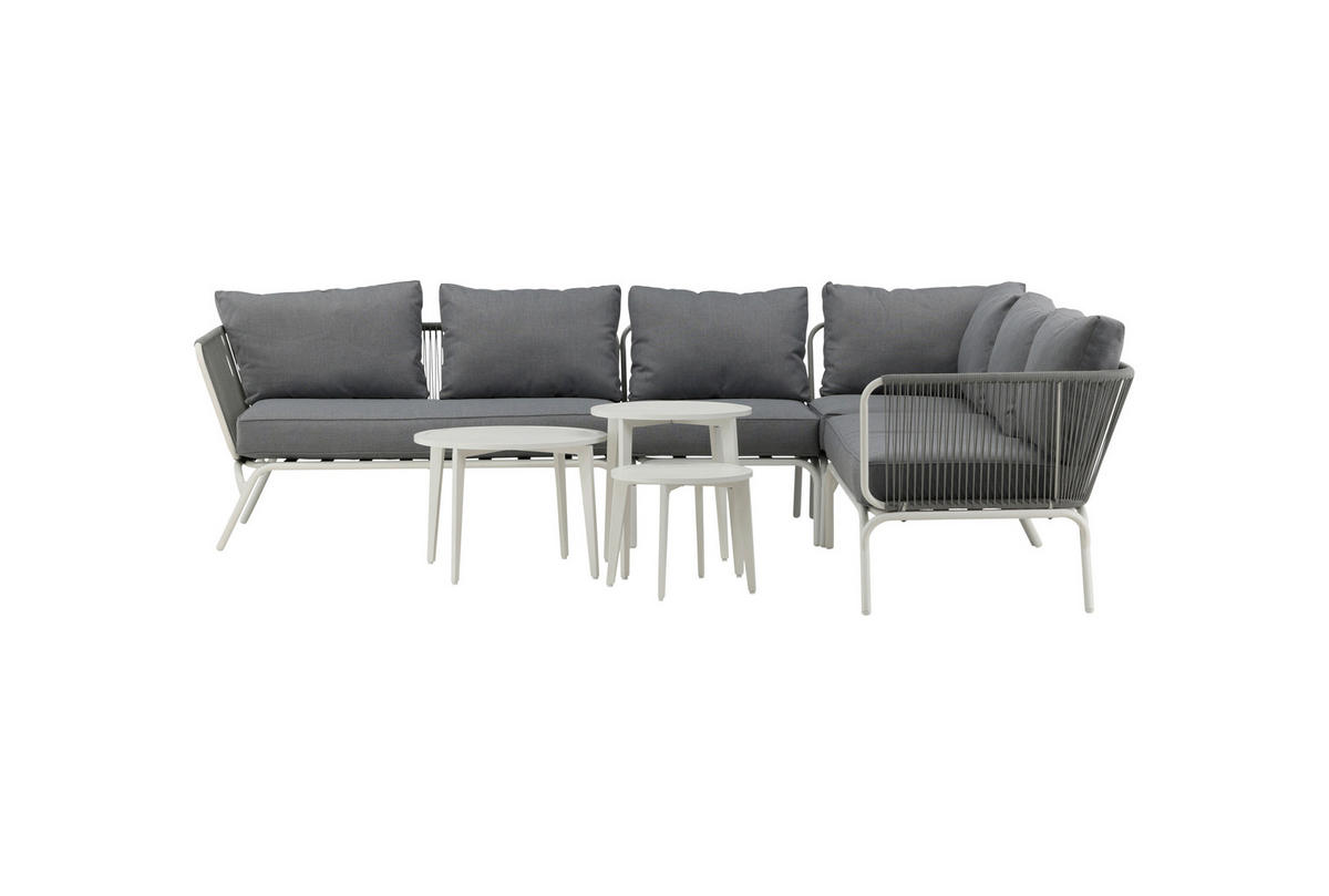 DINING-LOUNGESET  - Weiß/Grau, KONVENTIONELL, Textil/Metall - Gardenson