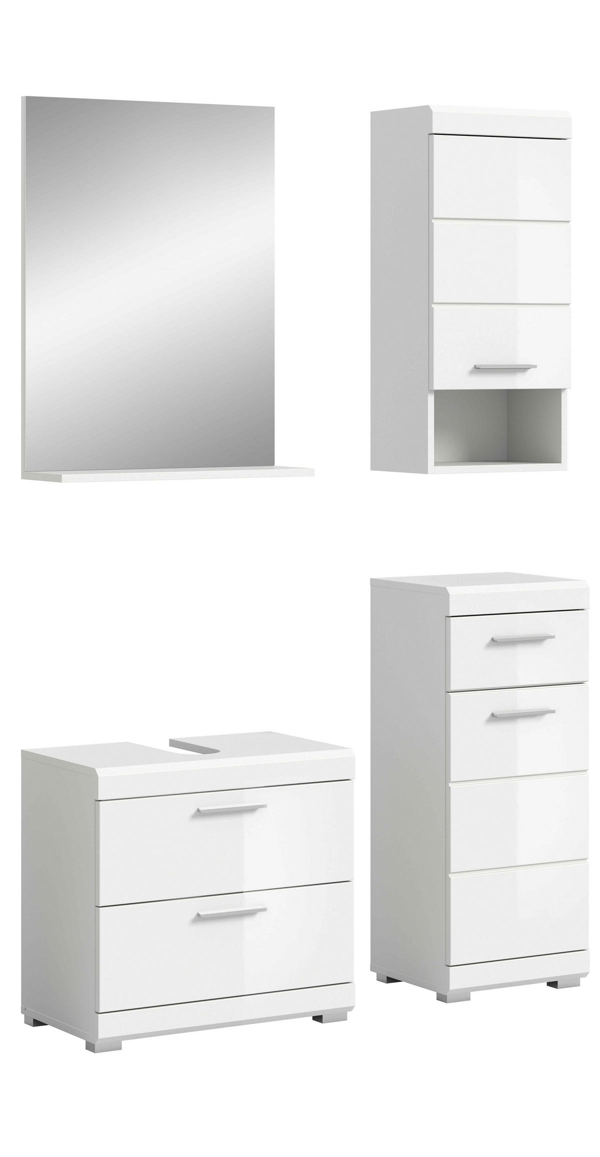BADEZIMMER 4-teilig  in 134 cm  - Weiß Hochglanz/Silberfarben, MODERN, Glas/Holzwerkstoff (134cm) - MID.YOU