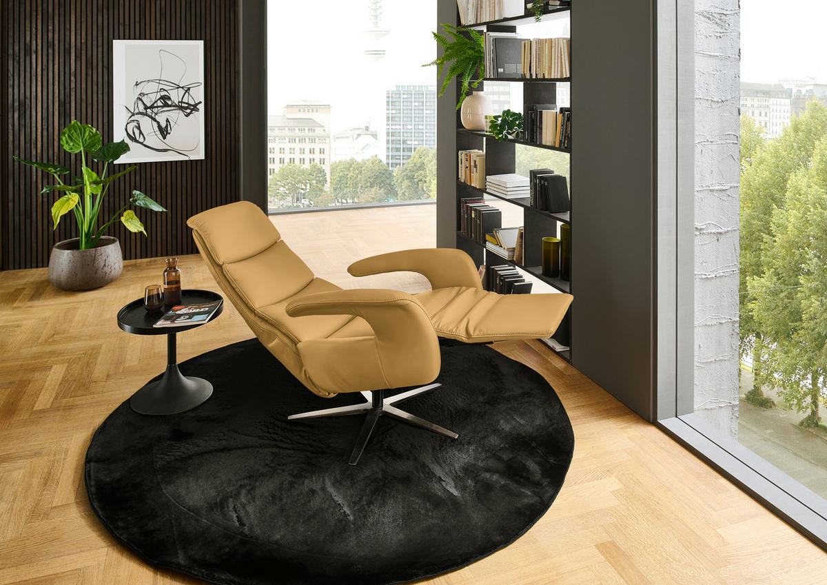 RELAXSESSEL in Leder Gelb  - Edelstahlfarben/Gelb, Design, Leder/Metall (76/119/86cm) - Dieter Knoll