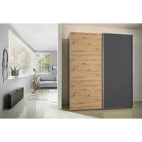 SCHWEBETÜRENSCHRANK 181/197/61 cm 2-türig Graphitfarben, Eiche Artisan  - Graphitfarben/Alufarben, MODERN, Holzwerkstoff/Metall (181/197/61cm) - Rauch Möbel