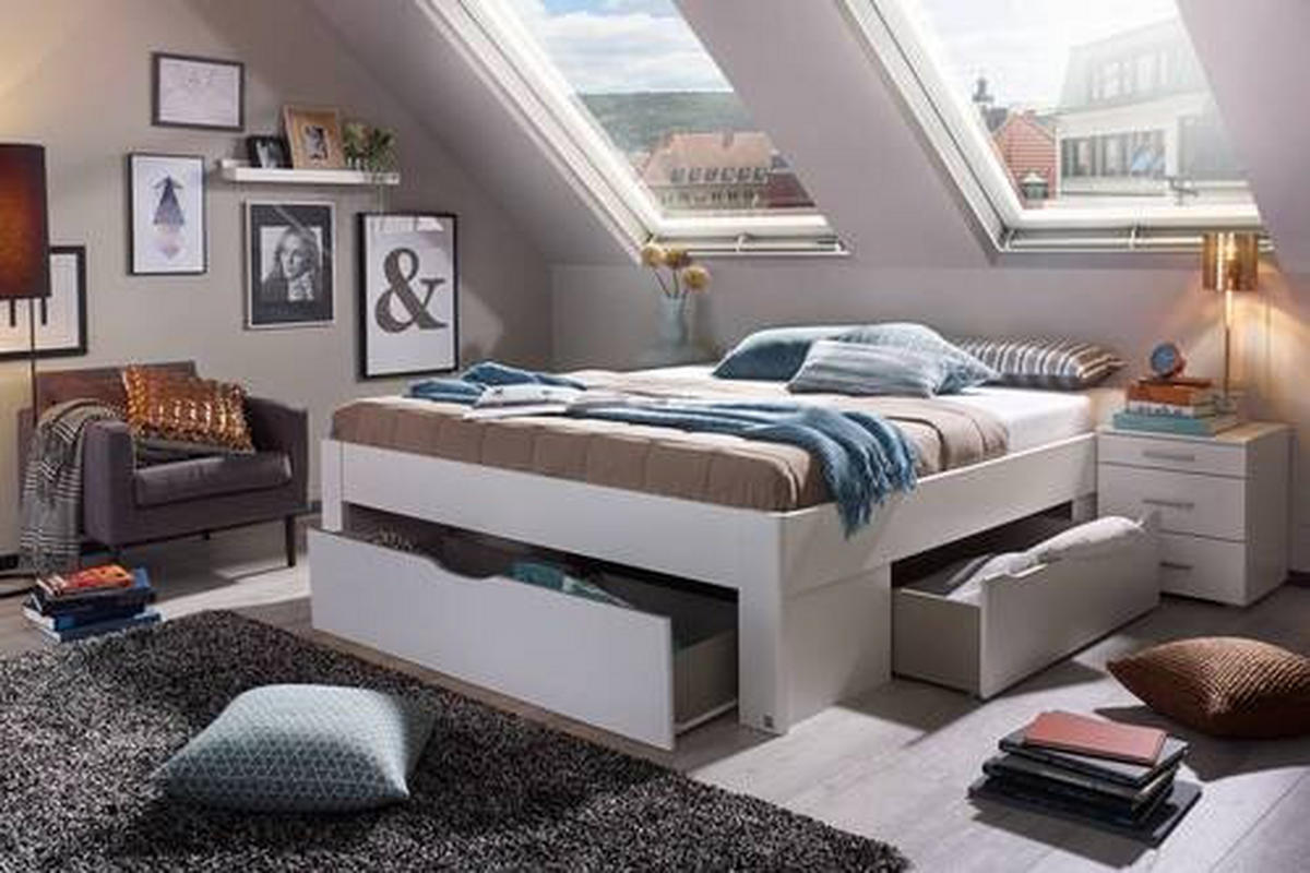 TÁROLÓS ÁGY 180/200 cm  fehér  - fehér, Modern, faalapú anyag (180/200cm) - Rauch Möbel