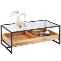 COUCHTISCH in Holz, Metall, Glas, Holzwerkstoff 110/60/40 cm  - Klar/Eichefarben, Design, Glas/Holz (110/60/40cm) - Hom`in