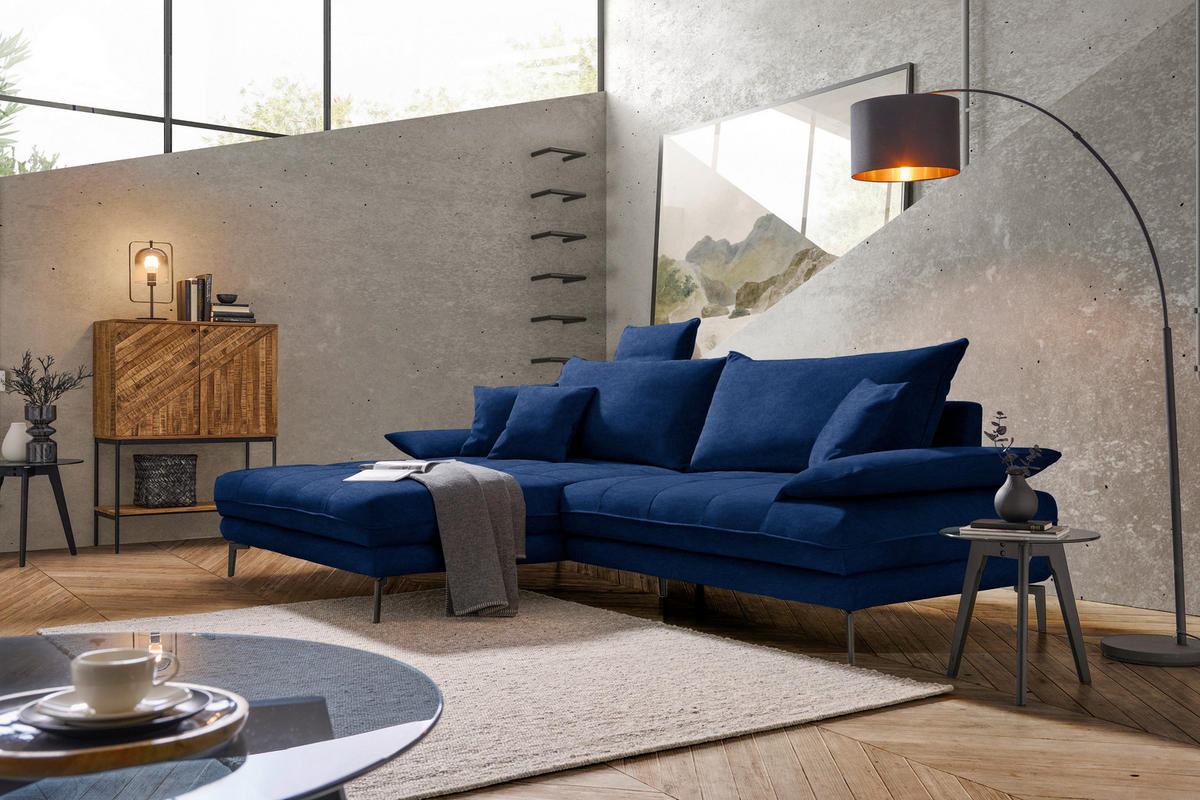 ECKSOFA PRATO Dunkelblau Mikrofaser  - Schwarz/Dunkelblau, MODERN, Textil/Metall (176/292cm) - MID.YOU