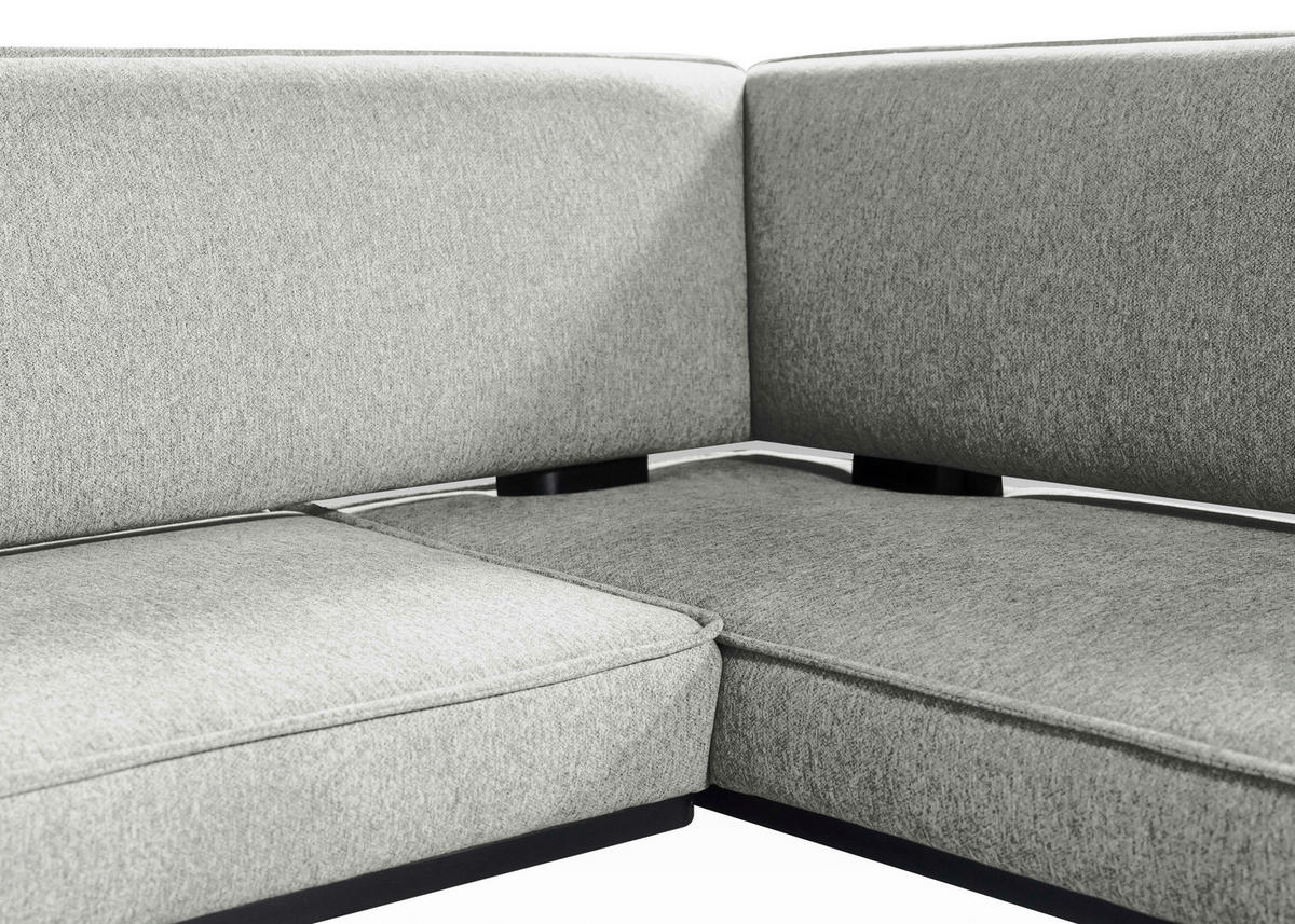 ECKBANK 195/165 cm Webstoff Hellgrau, Schwarz Buche massiv   - Hellgrau/Schwarz, Basics, Holz/Textil (195/165cm) - Carryhome