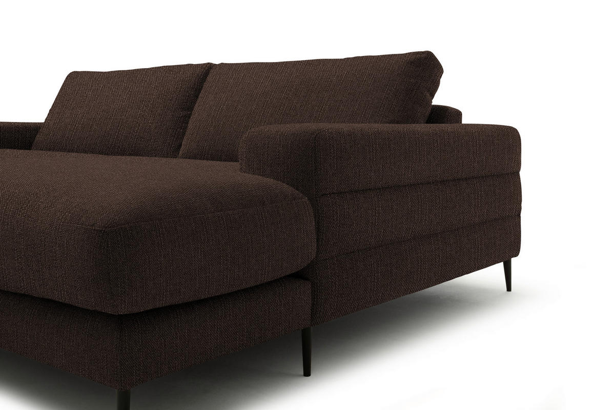 ECKSOFA in Flachgewebe Dunkelbraun  - Dunkelbraun/Schwarz, Design, Textil/Metall (253/177cm) - Dieter Knoll