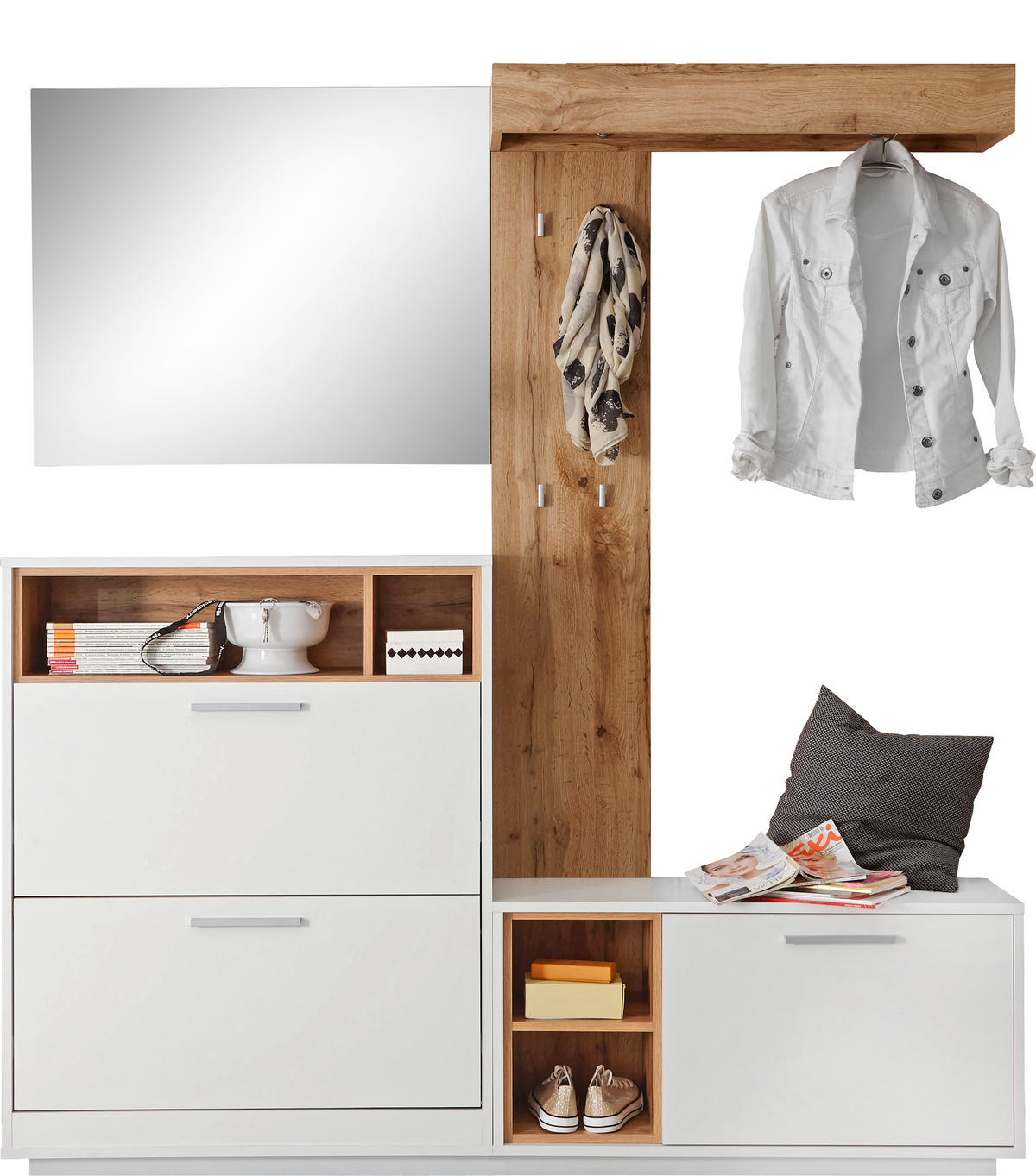 GARDEROBE 4-teilig  in 177/196/32 cm  - Eichefarben/Weiß, Design, Glas/Holzwerkstoff (177/196/32cm) - home24