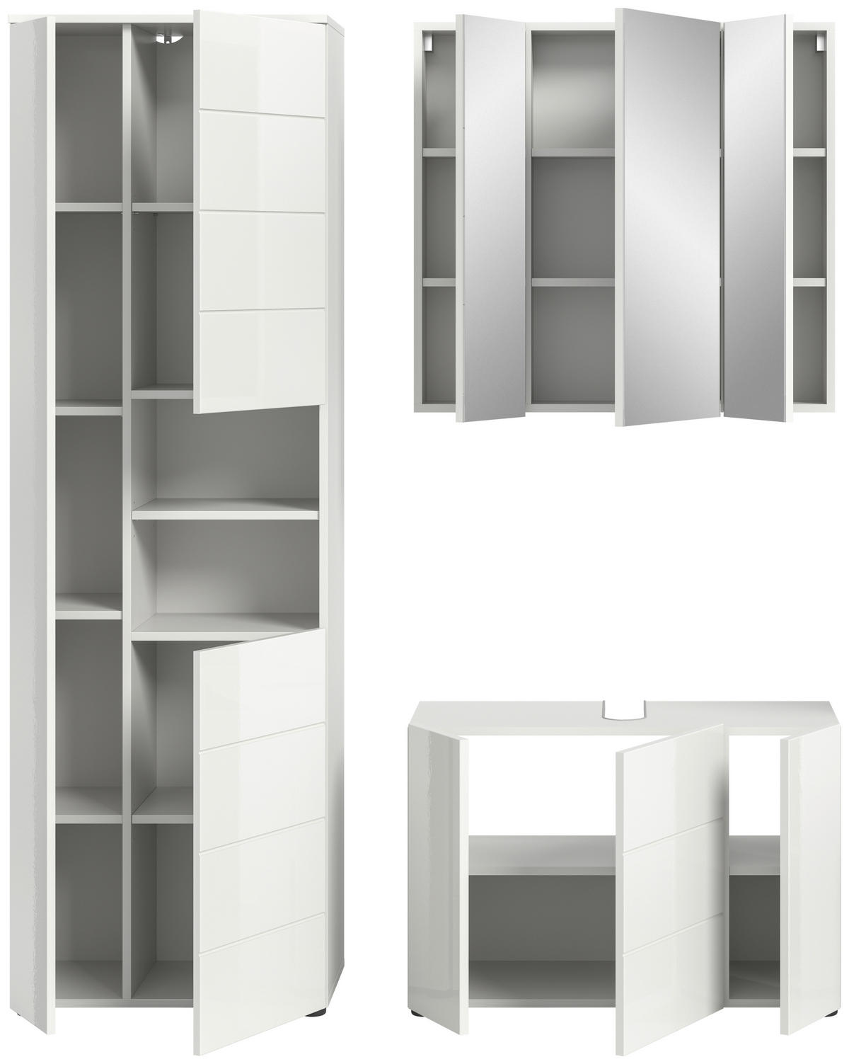 BADEZIMMER 3-teilig  in 142 cm  - Weiß Hochglanz/Schwarz, MODERN, Holzwerkstoff/Kunststoff (142cm) - MID.YOU