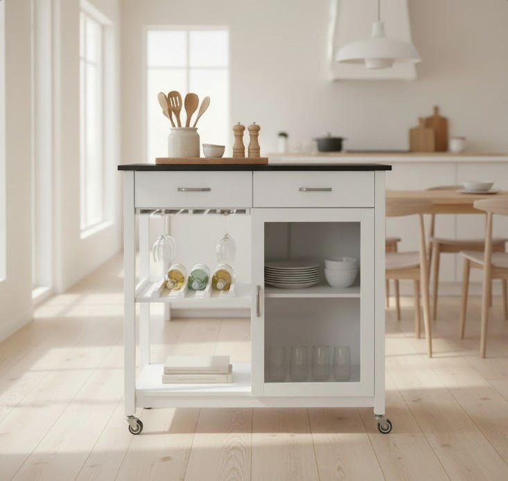 SERVIERWAGEN , Weiss  - Weiss/Silberfarben, Basics, Glas/Holzwerkstoff (90/91/50cm) - MID.YOU