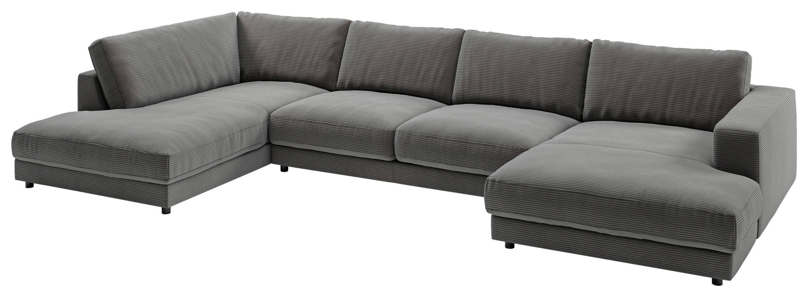 WOHNLANDSCHAFT Dunkelgrau Cord  - Dunkelgrau/Schwarz, Design, Kunststoff/Textil (224/425/190cm) - Pure Home Lifestyle