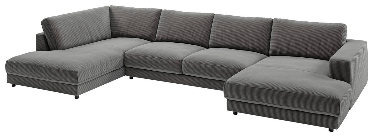 WOHNLANDSCHAFT in Cord Dunkelgrau  - Dunkelgrau/Schwarz, Design, Kunststoff/Textil (224/425/190cm) - Pure Home Lifestyle