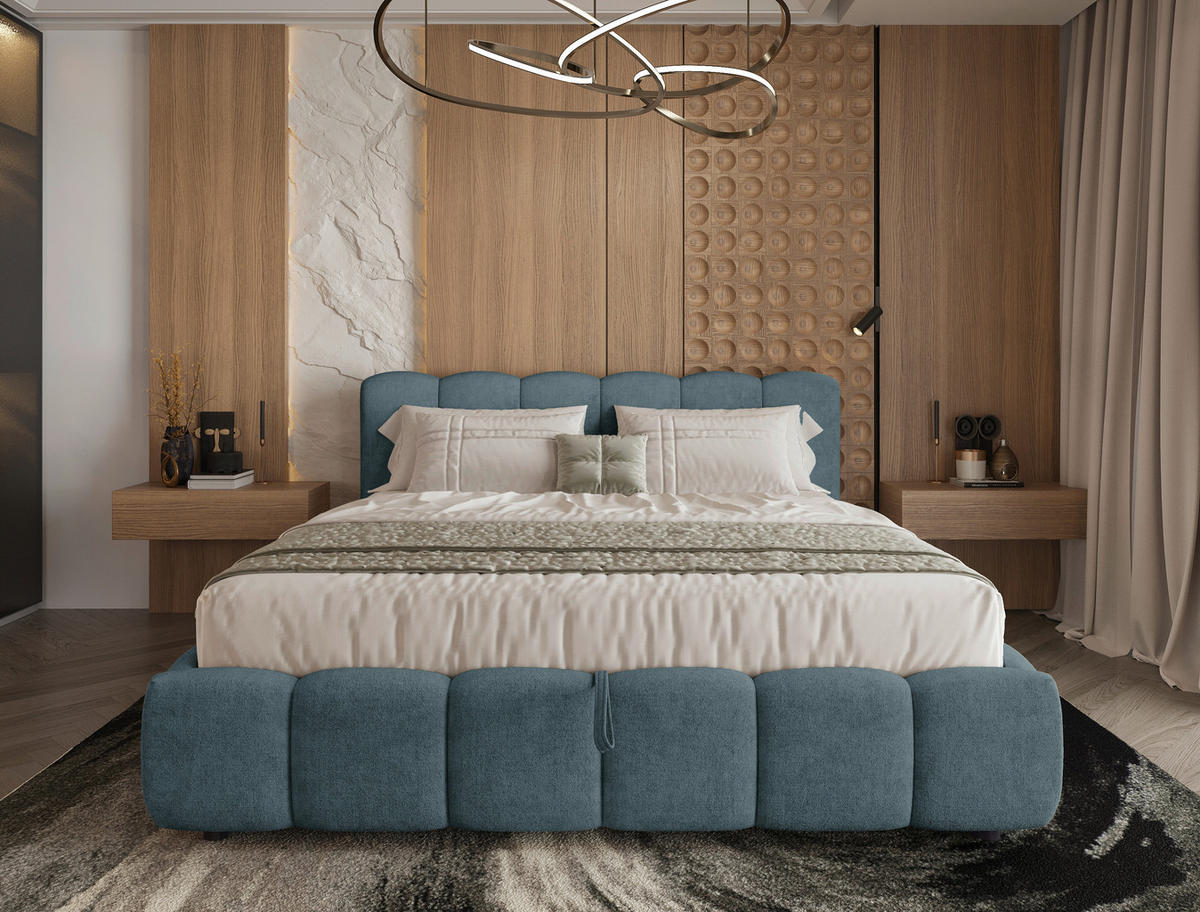 POLSTERBETT 180/200 cm  Dunkelblau  - Schwarz/Dunkelblau, Konventionell, Holz/Kunststoff (180/200cm) - Carryhome