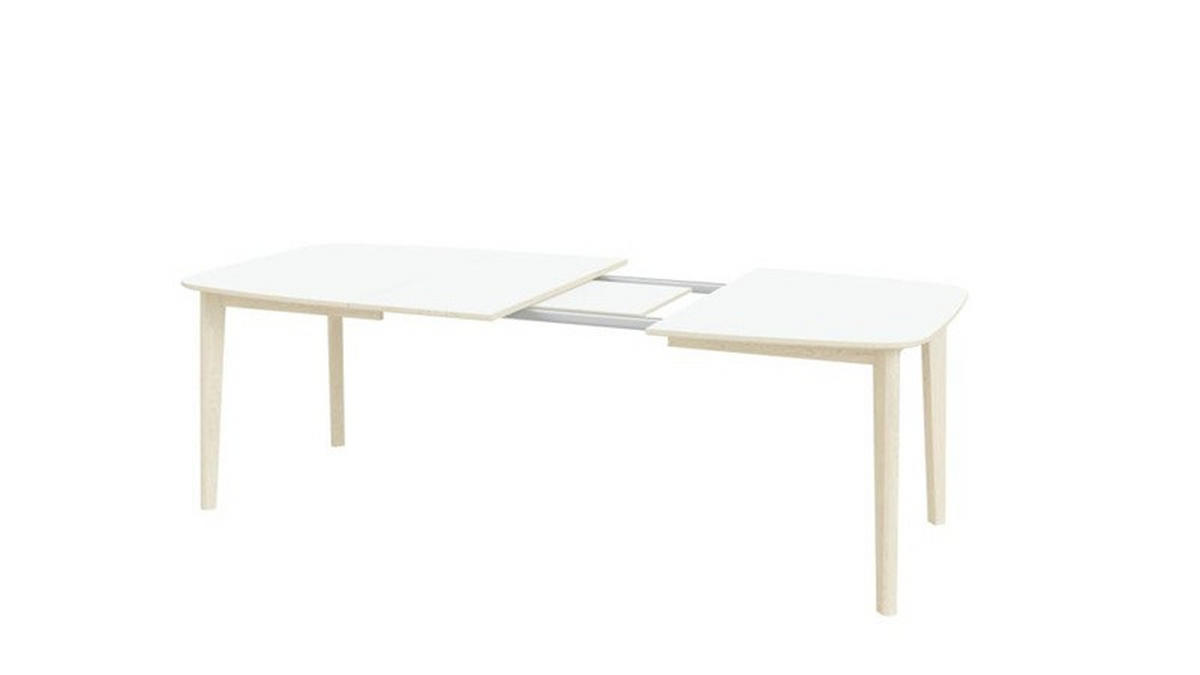 MATBORD 142/102/74 cm massivt trä, delar i massivt trä  trä, plast utdragbar, finns i olika träslag rektangulär vit, ek Bianco  - vit/ek Bianco, Klassisk, trä/plast (142/102/74cm) - Skovby