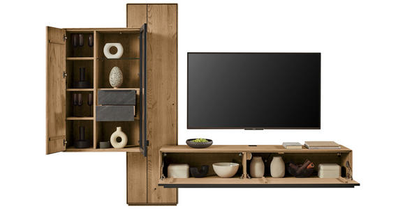 WOHNWAND 3-teilig  in Anthrazit, Kastanienfarben  273,8/205,5/39,5 cm  - Kastanienfarben/Anthrazit, Natur, Glas/Holz (273,8/205,5/39,5cm) - Valnatura