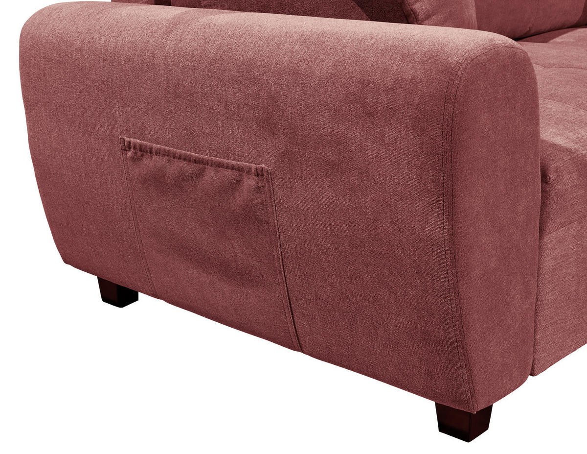 ECKSOFA inkl. Hocker in Mikrovelours Beere  - Beere/Schwarz, Basics, Holzwerkstoff/Kunststoff (248/176cm) - MID.YOU