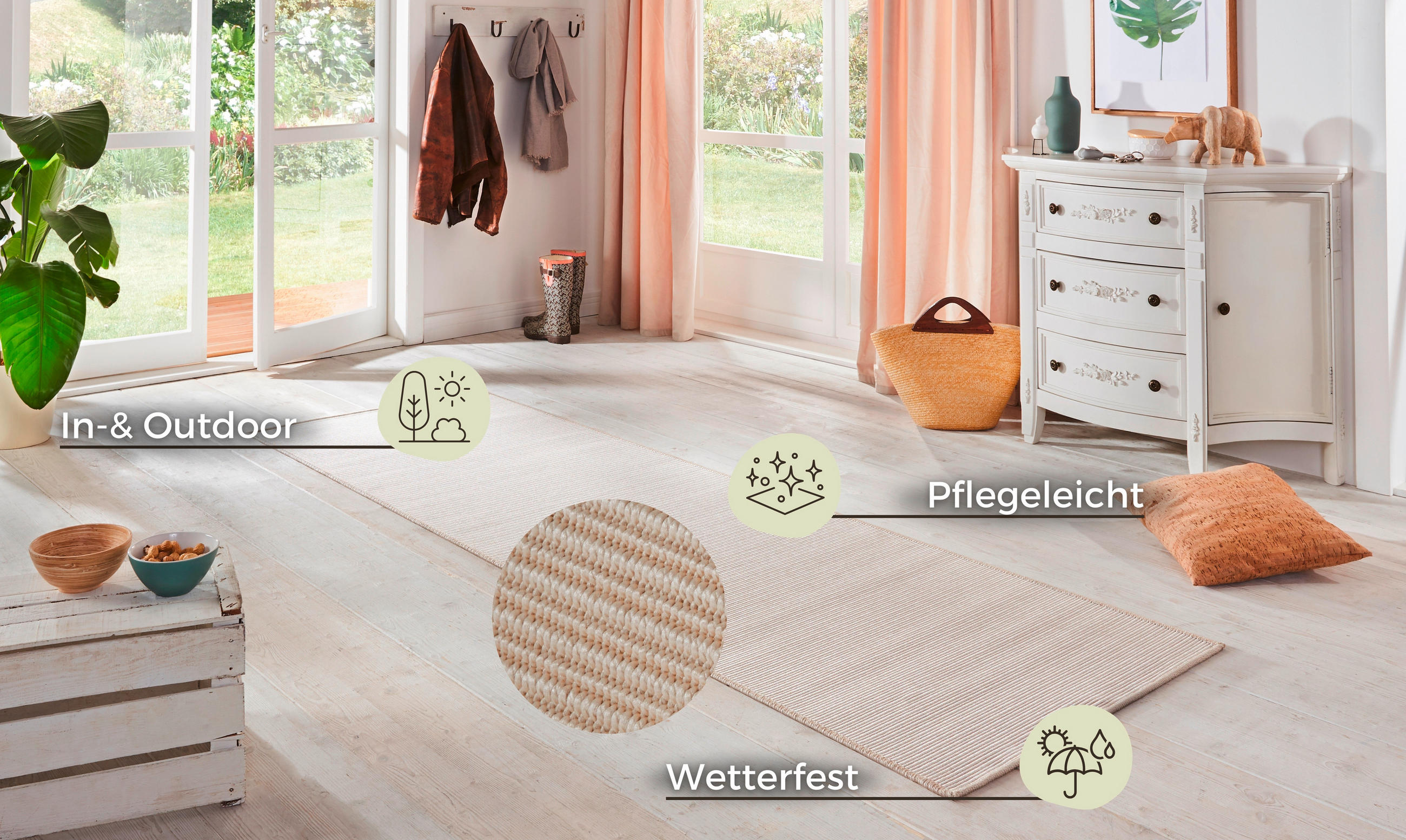 FLACHWEBETEPPICH 80/150 cm Nature Weiß  - Weiß, Basics, Kunststoff (80/150cm)