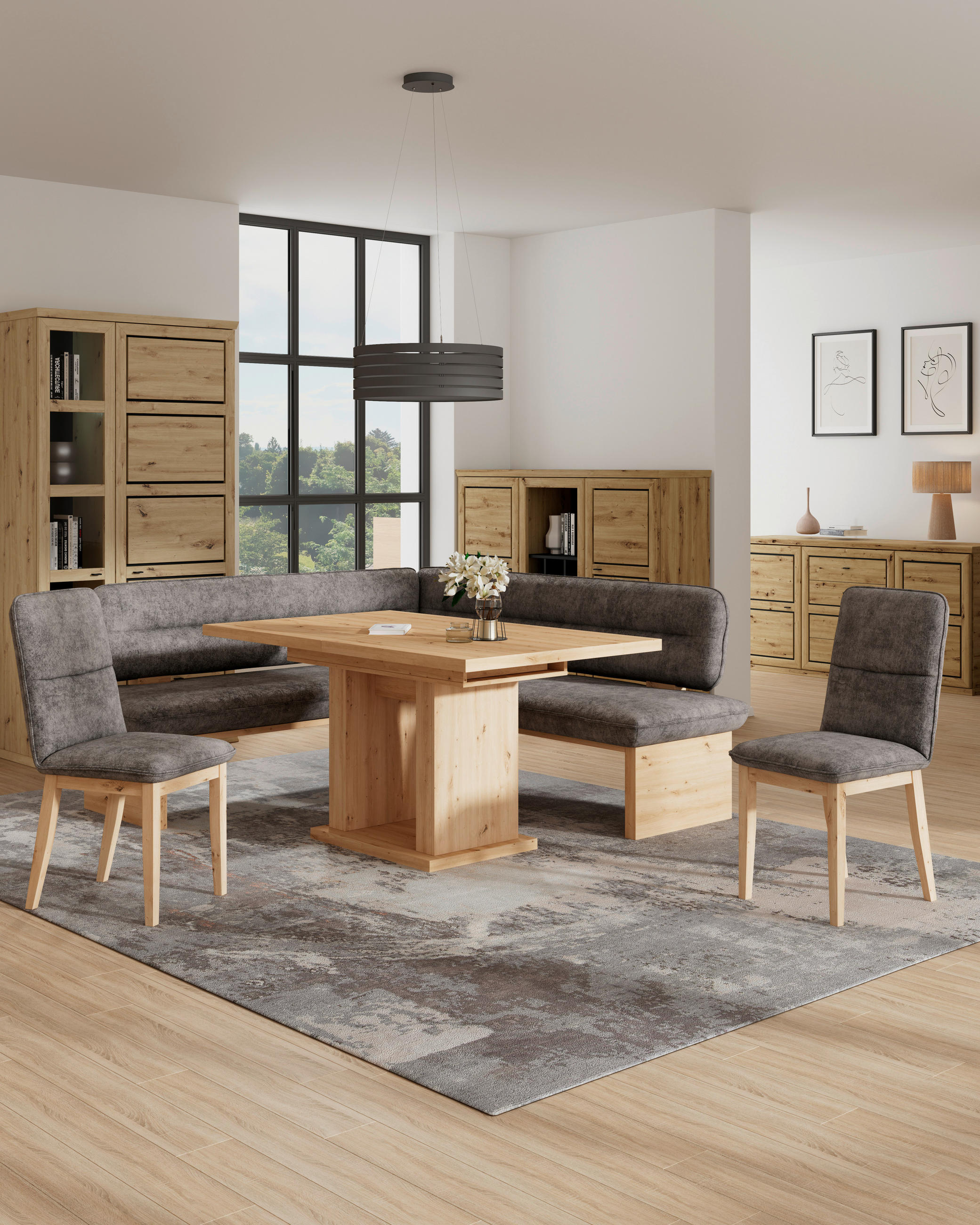 ECKBANK 170/212 cm Webstoff Grau Eiche Sperrholz   - Eichefarben/Grau, KONVENTIONELL, Holz/Textil (170/212cm) - James Wood