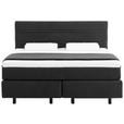 BOXSPRINGBETT 180/200 cm,  in Dunkelgrau, Matratze, Kissen, gepolstertes Kopfteil, Topper, H2 + H3 = mittel + fest  - Dunkelgrau/Schwarz, KONVENTIONELL, Holz/Textil (180/200cm) - Novel