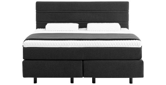 BOXSPRINGBETT 180/200 cm,  in Dunkelgrau, Matratze, Kissen, gepolstertes Kopfteil, Topper, H2 + H3 = mittel + fest  - Dunkelgrau/Schwarz, KONVENTIONELL, Holz/Textil (180/200cm) - Novel