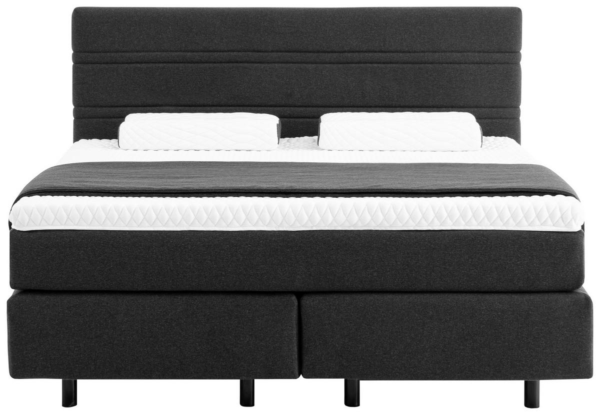 BOXSPRINGBETT 180/200 cm,  in Dunkelgrau, Matratze, Kissen, gepolstertes Kopfteil, Topper, H2 + H3 = mittel + fest  - Dunkelgrau/Schwarz, KONVENTIONELL, Holz/Textil (180/200cm) - Novel