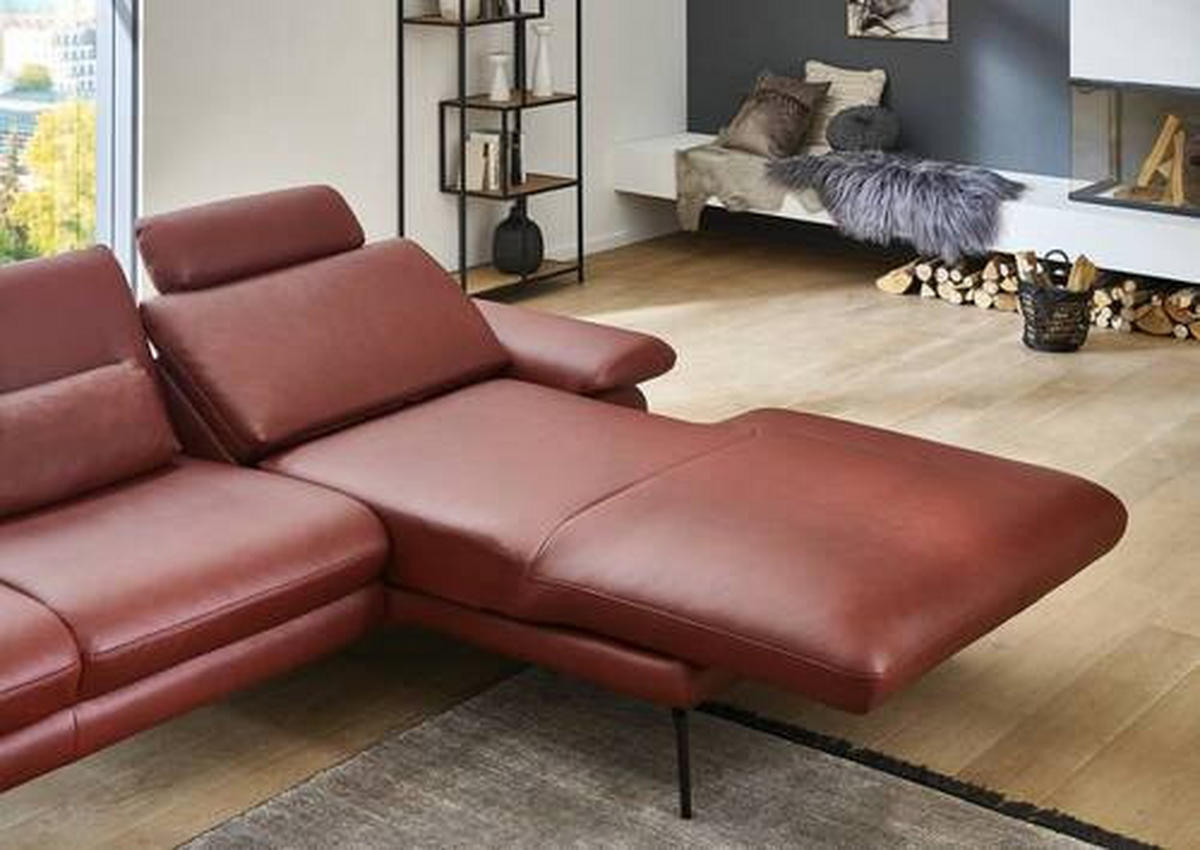 ECKSOFA in Echtleder Dunkelrot  - Schwarz/Dunkelrot, Design, Leder/Metall (310/180cm) - Dieter Knoll