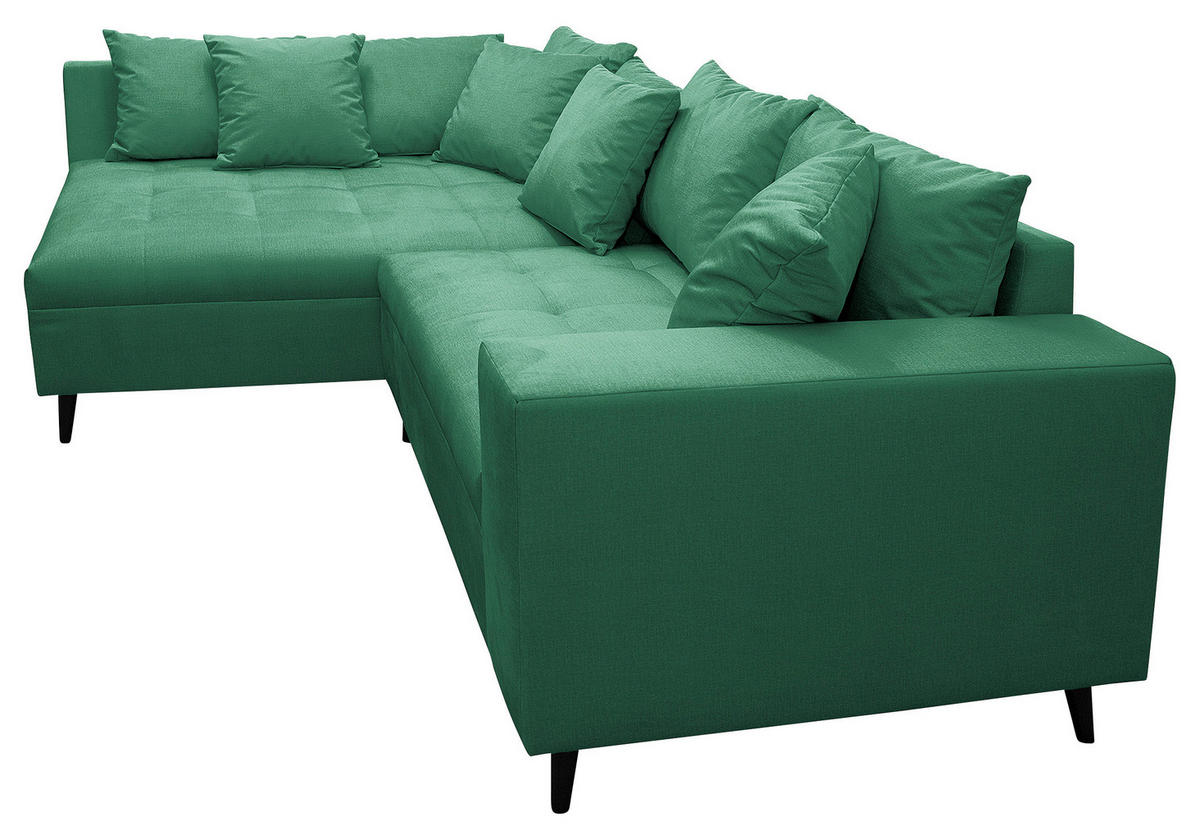 Ecksofa inkl. Hocker in Mikrofaser Grün  - Schwarz/Grün, Design, Holz/Textil (174/247cm) - MID.YOU