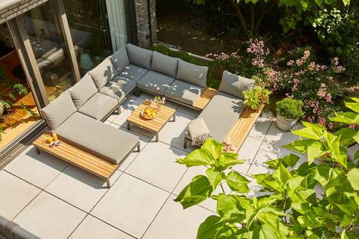 LOUNGEGARNITUR Teakholz massiv Aluminium  - Anthrazit/Grau, KONVENTIONELL, Holz/Textil (322/84/354cm) - Siena Garden