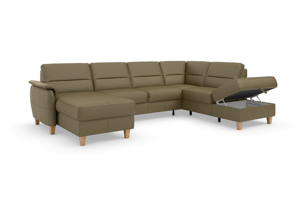 SEDACIA SÚPRAVA, textil, koža, olivovozelená - olivovozelená/farba duba, Basics, koža/drevo (163/308/212cm) - Sit & More