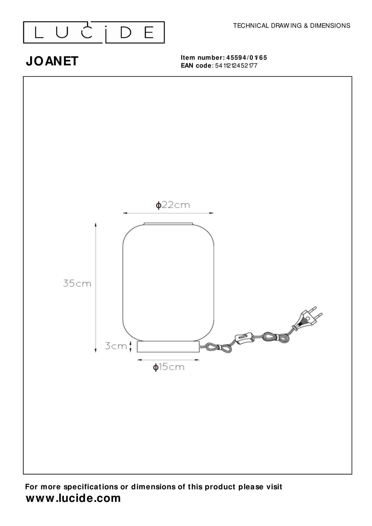 TISCHLEUCHTE Joanet 22/22/35 cm   - Hellgrau/Schwarz, Design, Glas/Metall (22/22/35cm) - Lucide