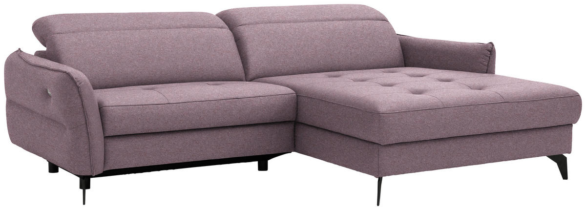 ECKSOFA MANTA in Flachgewebe Altrosa  246/175 cm  - Schwarz/Altrosa, Design, Textil/Metall (246/175cm) - Celina