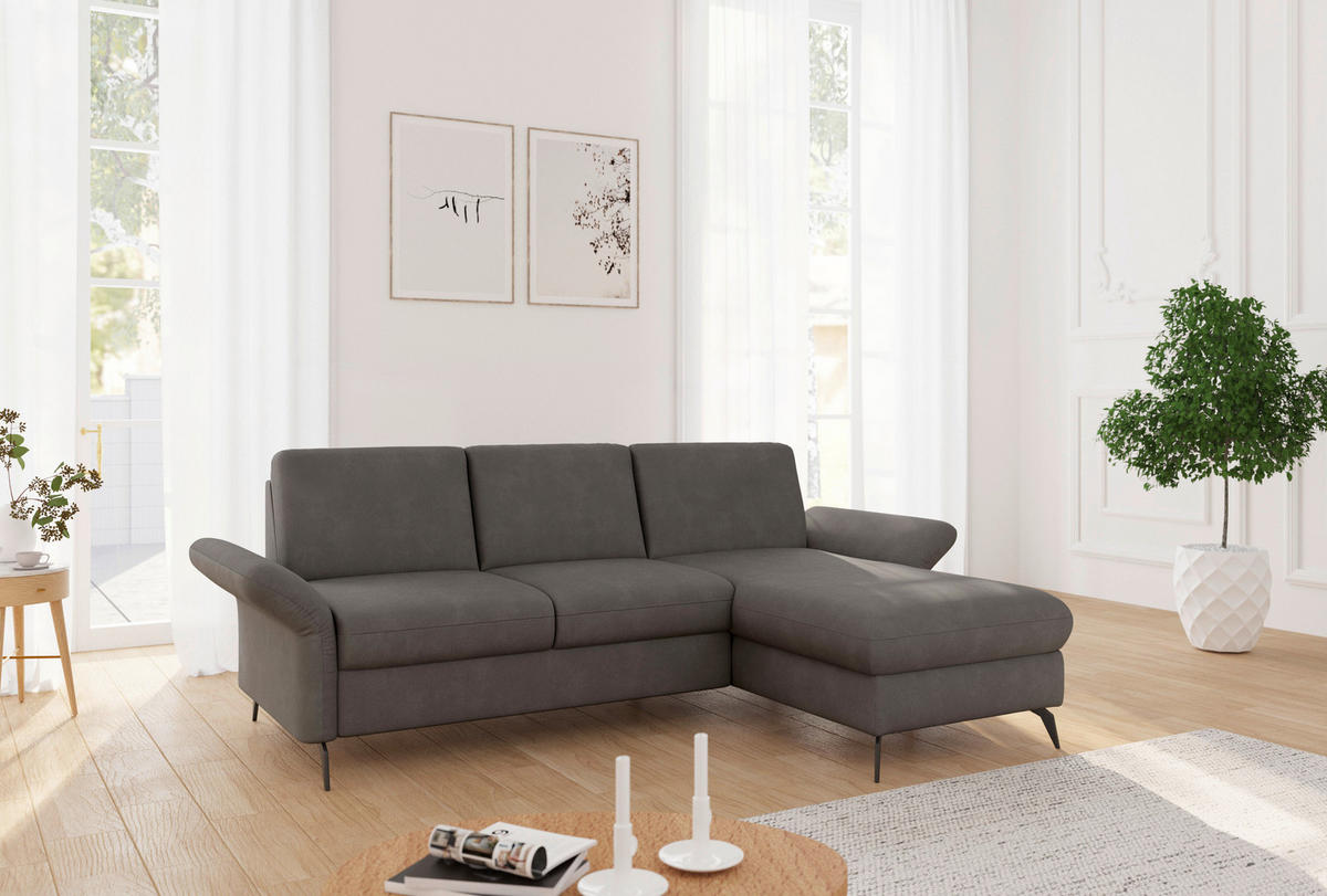 ECKSOFA ROCHELLE E Graphitfarben Flachgewebe  - Schwarz/Graphitfarben, KONVENTIONELL, Textil/Metall (251/164cm) - Sit & More