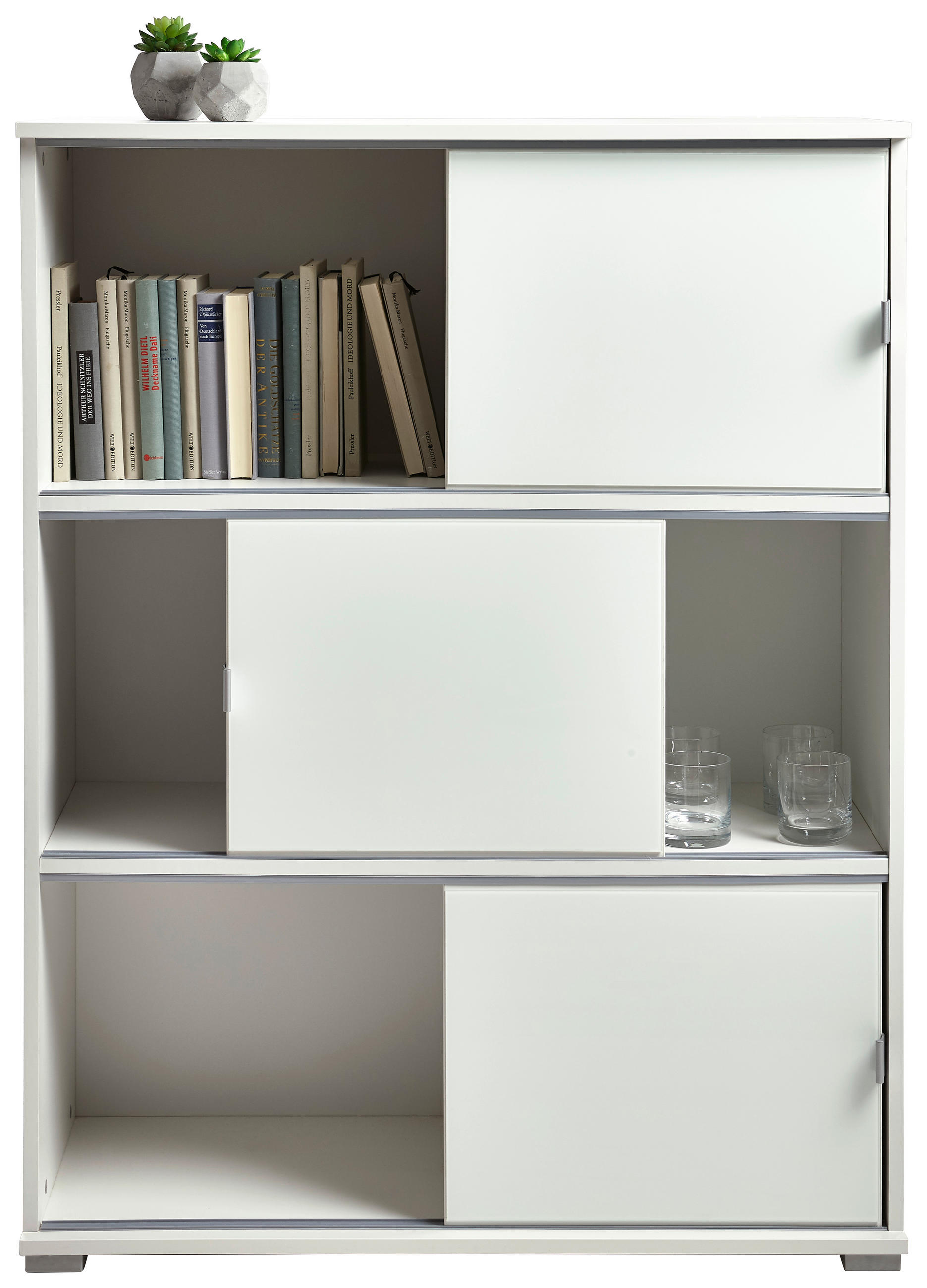 REGAL  93/121/42 cm Weiß  - Alufarben/Weiß, KONVENTIONELL, Glas/Holzwerkstoff (93/121/42cm) - Xora