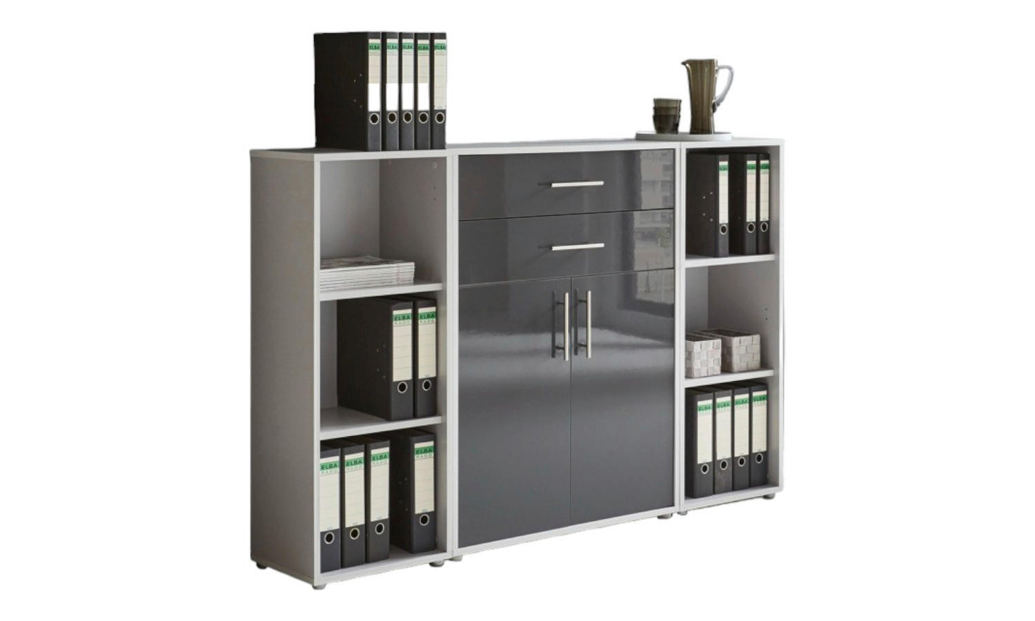 AKTENSCHRANK Grau, Anthrazit Hochglanz  - Anthrazit Hochglanz/Grau, MODERN, Holzwerkstoff (172,6/113,6/33cm) - MID.YOU