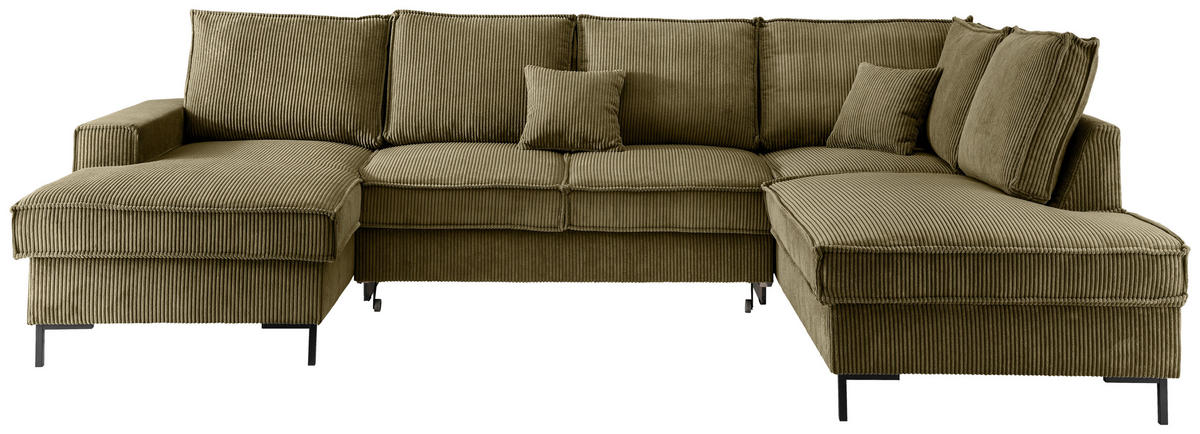 SJEDEĆA GARNITURA tekstil  maslinasto zelena   - maslinasto zelena/crna, Moderno, tekstil/metal (150/309/198cm) - MID.YOU