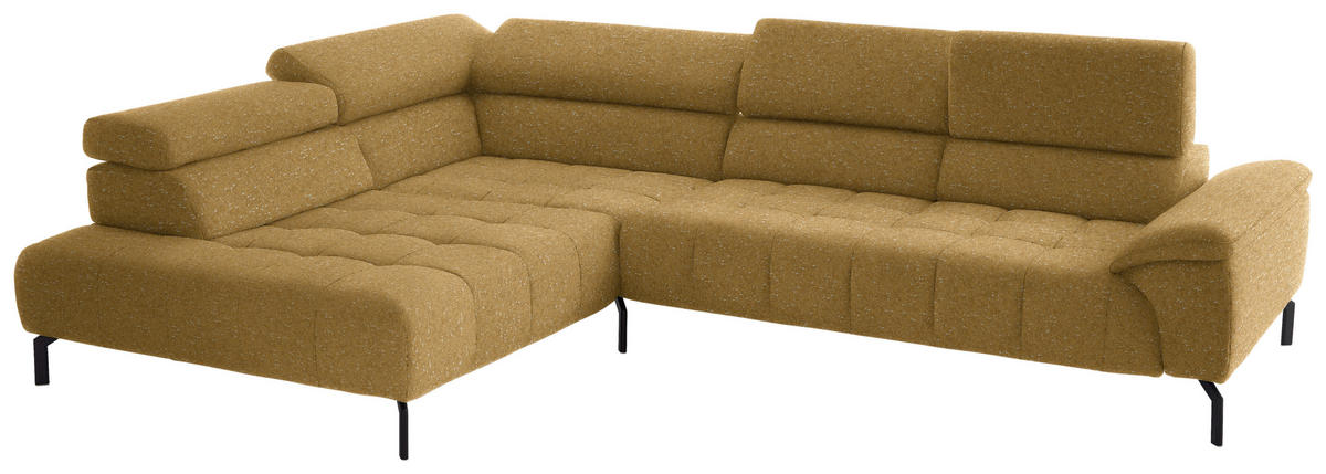 ECKSOFA in Chenille Currygelb  - Currygelb/Schwarz, Design, Textil/Metall (222/323cm) - Beldomo Style