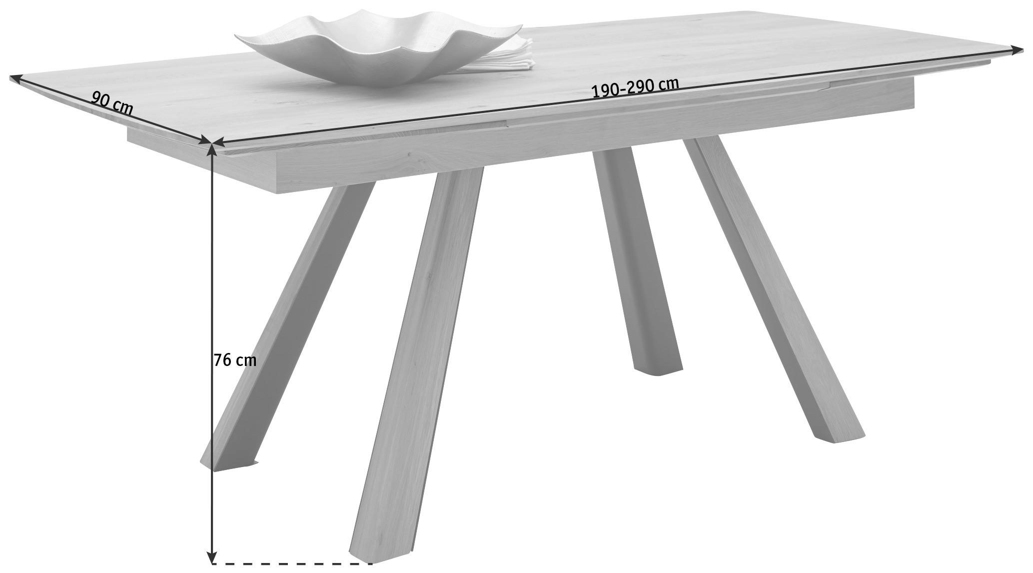 ESSTISCH Anthrazit, Eichefarben rechteckig ausziehbar - Eichefarben/Anthrazit, Design, Holz/Metall (190-290/90/76cm) - Valnatura
