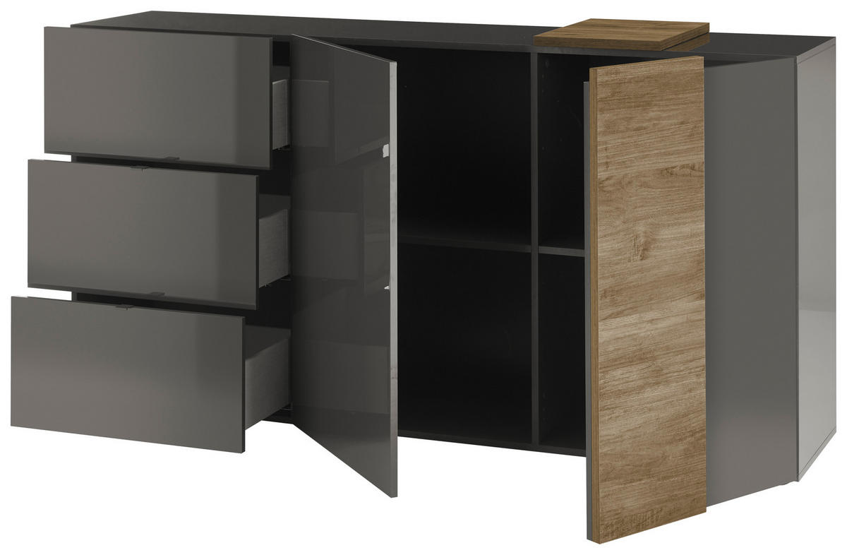 SIDEBOARD Positano  in 181/94/44 cm  - Dunkelgrau/Eichefarben, Basics, Holzwerkstoff (181/94/44cm)