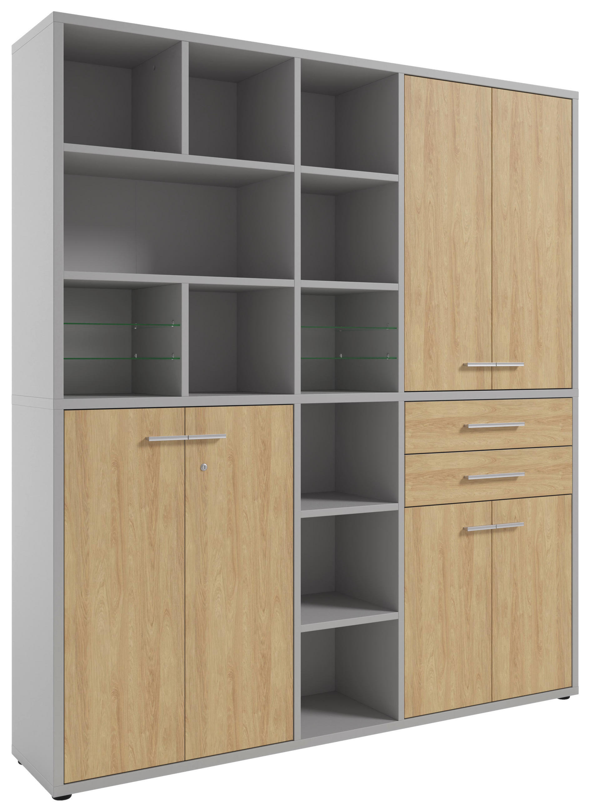 AKTENSCHRANK Eiche Hellgrau, Hickory  - Hellgrau/Hickory, MODERN, Glas/Holz (191/215,4/40cm)