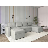 WOHNLANDSCHAFT TERMOLI Hellgrau Jacquard  - Hellgrau/Schwarz, Design, Kunststoff/Textil (155/296/155cm) - MID.YOU