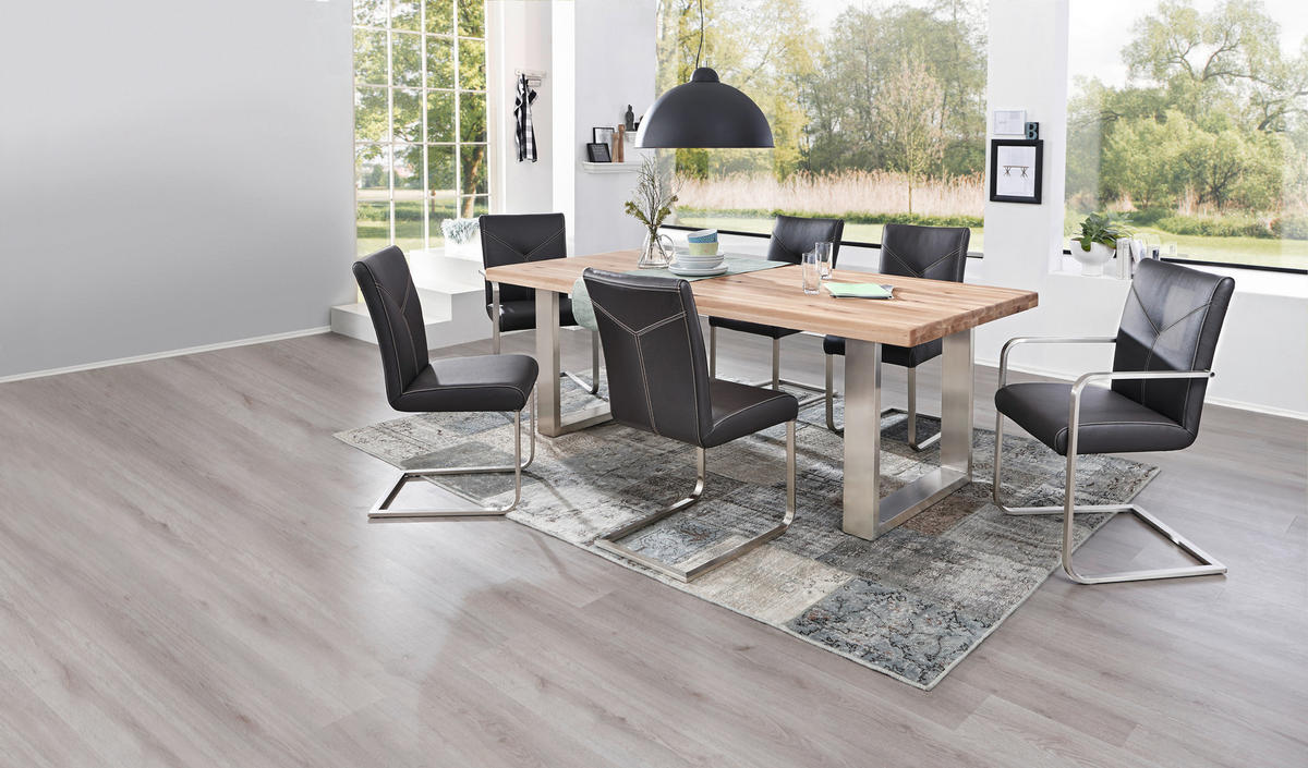 ESSTISCH in Holz, Metall 200/100/77 cm  - Edelstahlfarben/Eichefarben, Design, Holz/Metall (200/100/77cm) - Novel