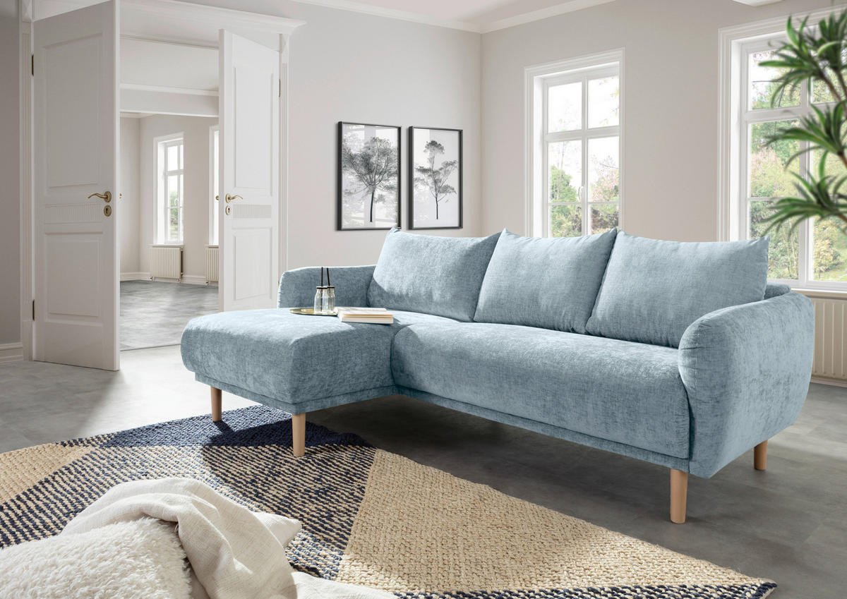 ECKSOFA Blau Flachgewebe  - Blau/Buchefarben, KONVENTIONELL, Holz/Textil (144/230cm) - Carryhome