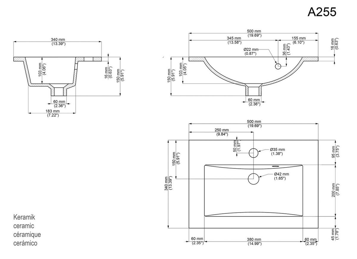 BADEZIMMER  in 50 cm  - Silberfarben/Graphitfarben, MODERN, Keramik/Holzwerkstoff (50cm) - MID.YOU