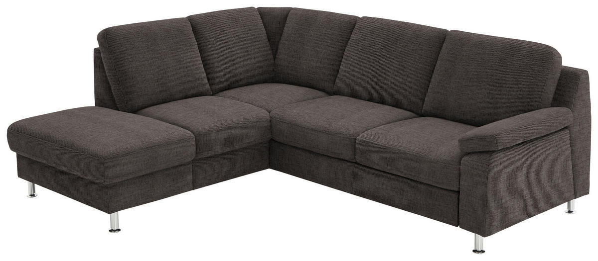 ECKSOFA in Webstoff Dunkelbraun  - Dunkelbraun/Alufarben, Konventionell, Textil/Metall (200/241cm) - Beldomo System