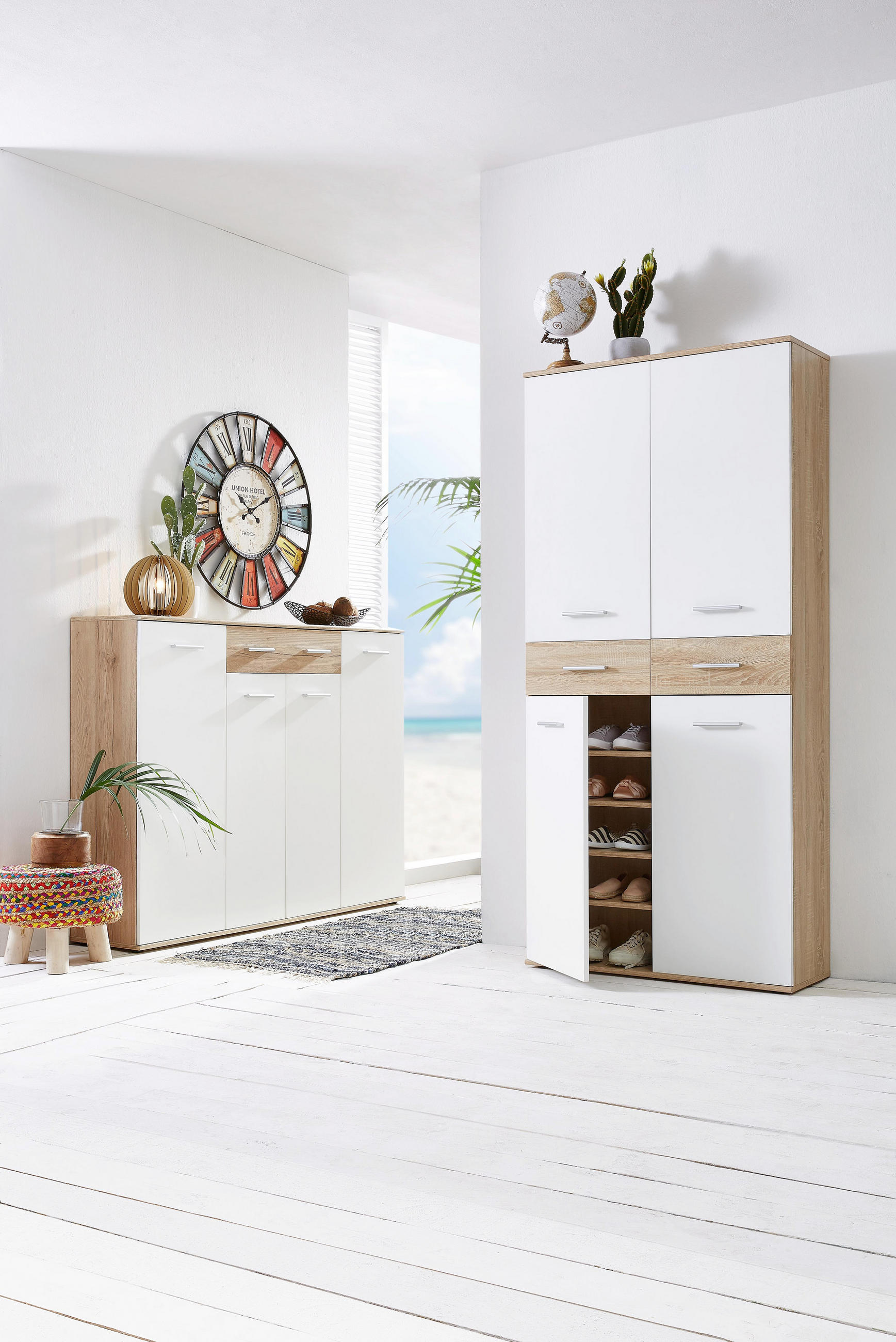 SCHUHSCHRANK - Eichefarben/Silberfarben, Design, Holzwerkstoff/Kunststoff (90/195/35cm) - XORA