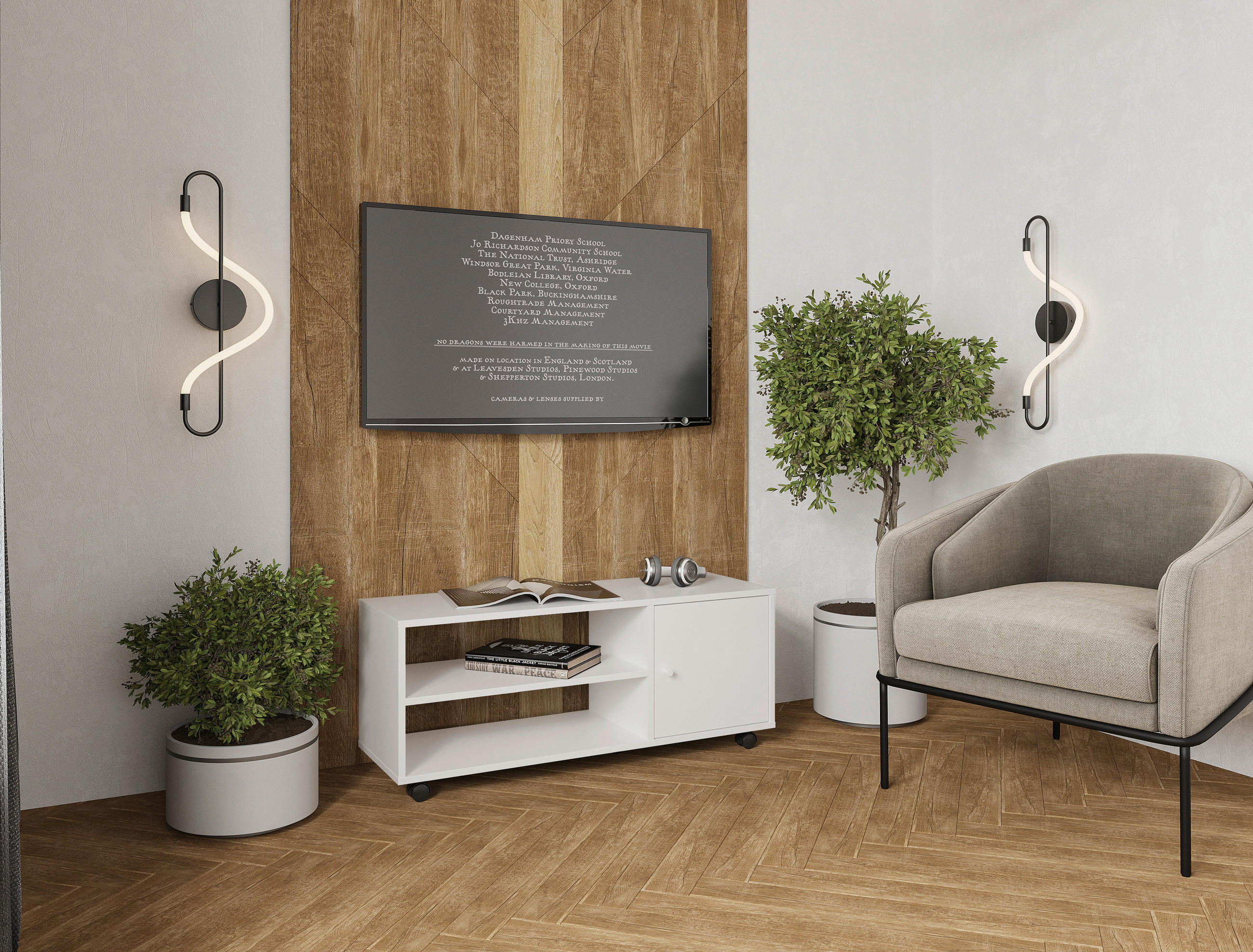 TV-ELEMENT - Weiß, Basics, Holzwerkstoff/Kunststoff (100/42/33,5cm) - Boxxx