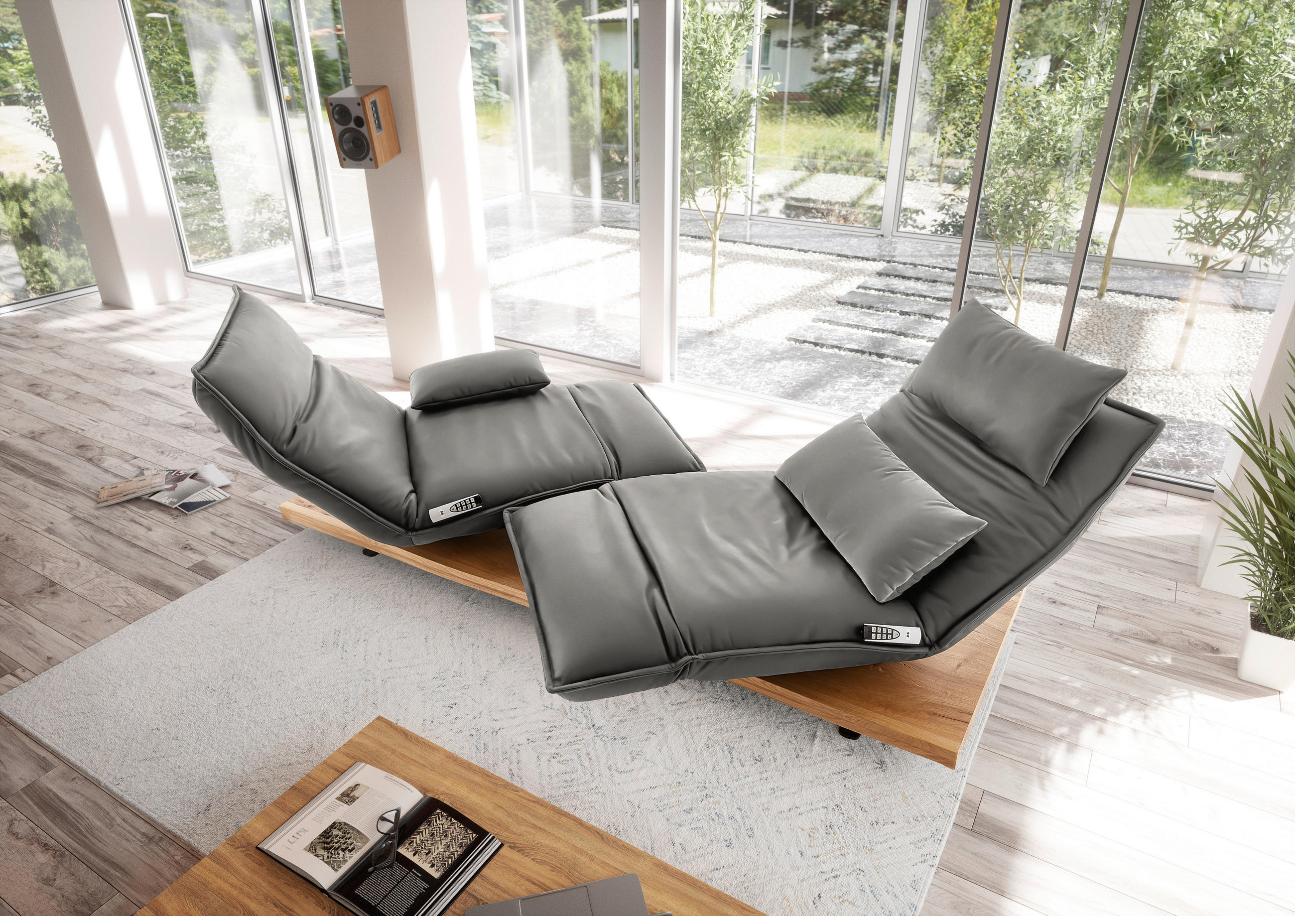 2-SITZER-SOFA in Echtleder Hellgrau  - Eichefarben/Hellgrau, Natur, Leder/Holz (240/63/115cm) - Koinor