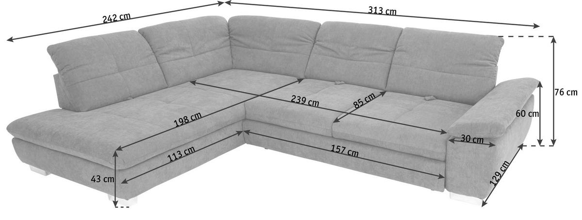 ECKSOFA in Chenille Hellgrau  - Chromfarben/Hellgrau, Design, Textil (242/313cm) - Xora