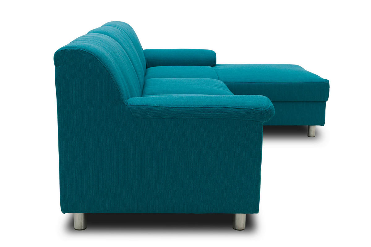 ECKSOFA Petrol Webstoff  - Chromfarben/Petrol, KONVENTIONELL, Textil/Metall (251/150cm) - MID.YOU